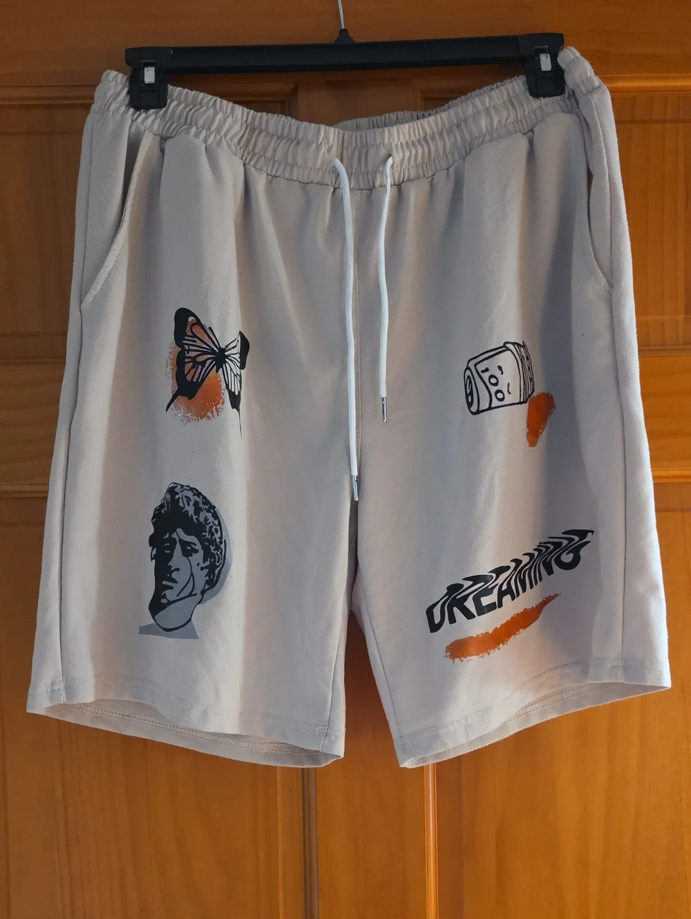 Men's Casual Beige Graphic Shorts with Drawstring XXL
